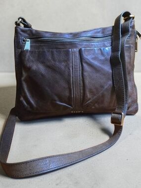 Fossil Piper Crossbody Expandable Bag Pebbled Leather Brown Olive